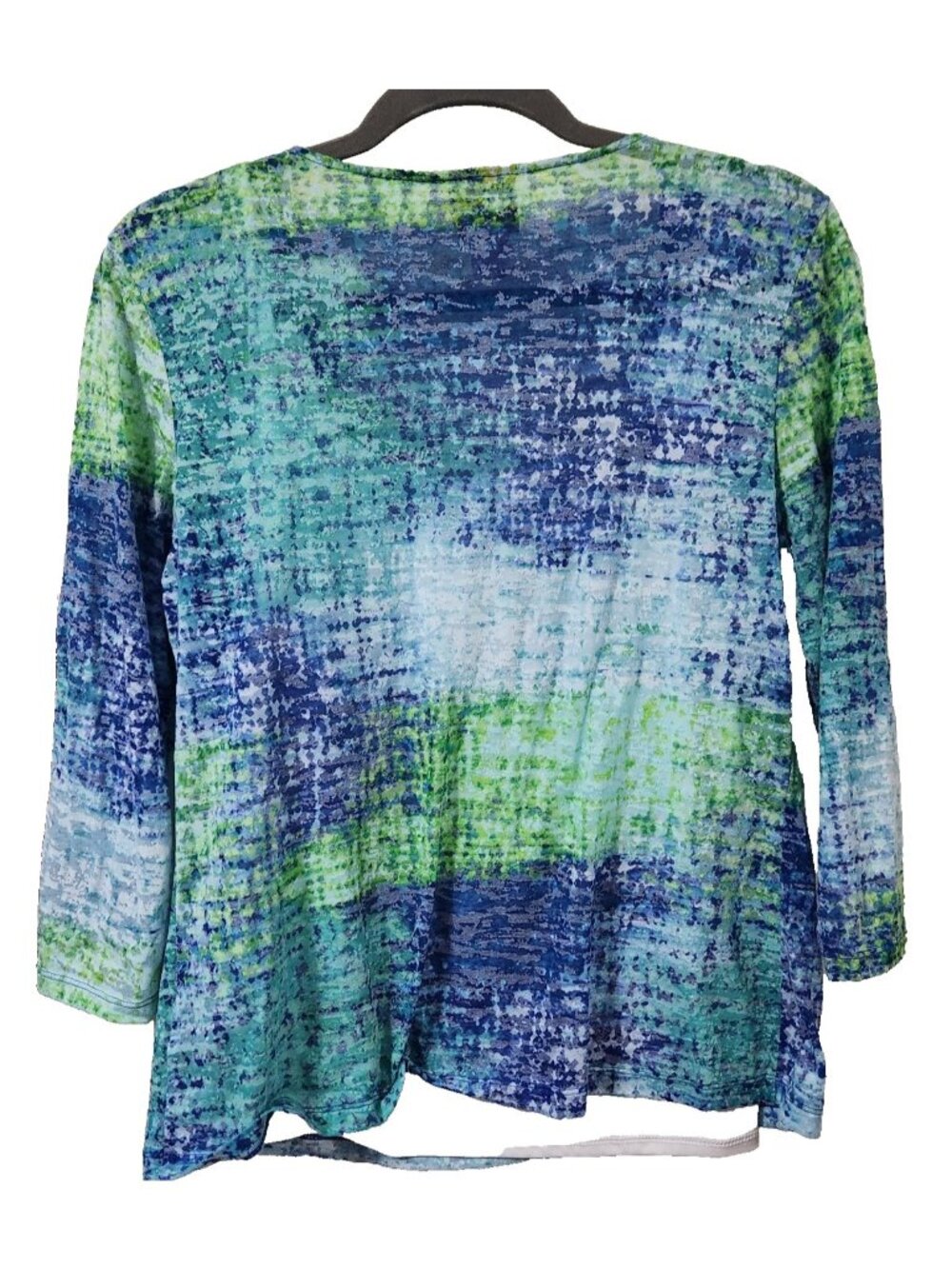 Hearts of Palm Embellished Watercolor Print Top Women's M Blue Green 3/4 Sleeve - Picture 6 of 13